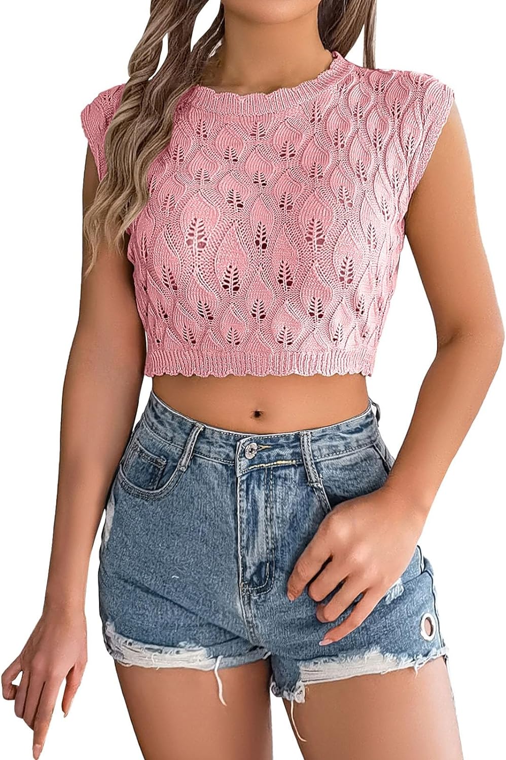 Skang Tops for Women UK Women's Hollow Short Sexy Top with Hollow Leaves and Navel Sweater - Amazing Gadgets Outlet