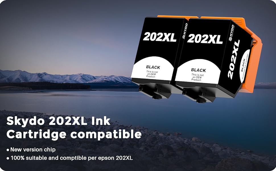 Skydo 202XL ink cartridge Black (550 pages, High yield) Compatible for Epson 202 XL Black for XP - 6100 XP - 6105 XP - 6000 XP - 6005 XP - 6001 Printer (With Latest Chip, 2 - Black) - Amazing Gadgets Outlet