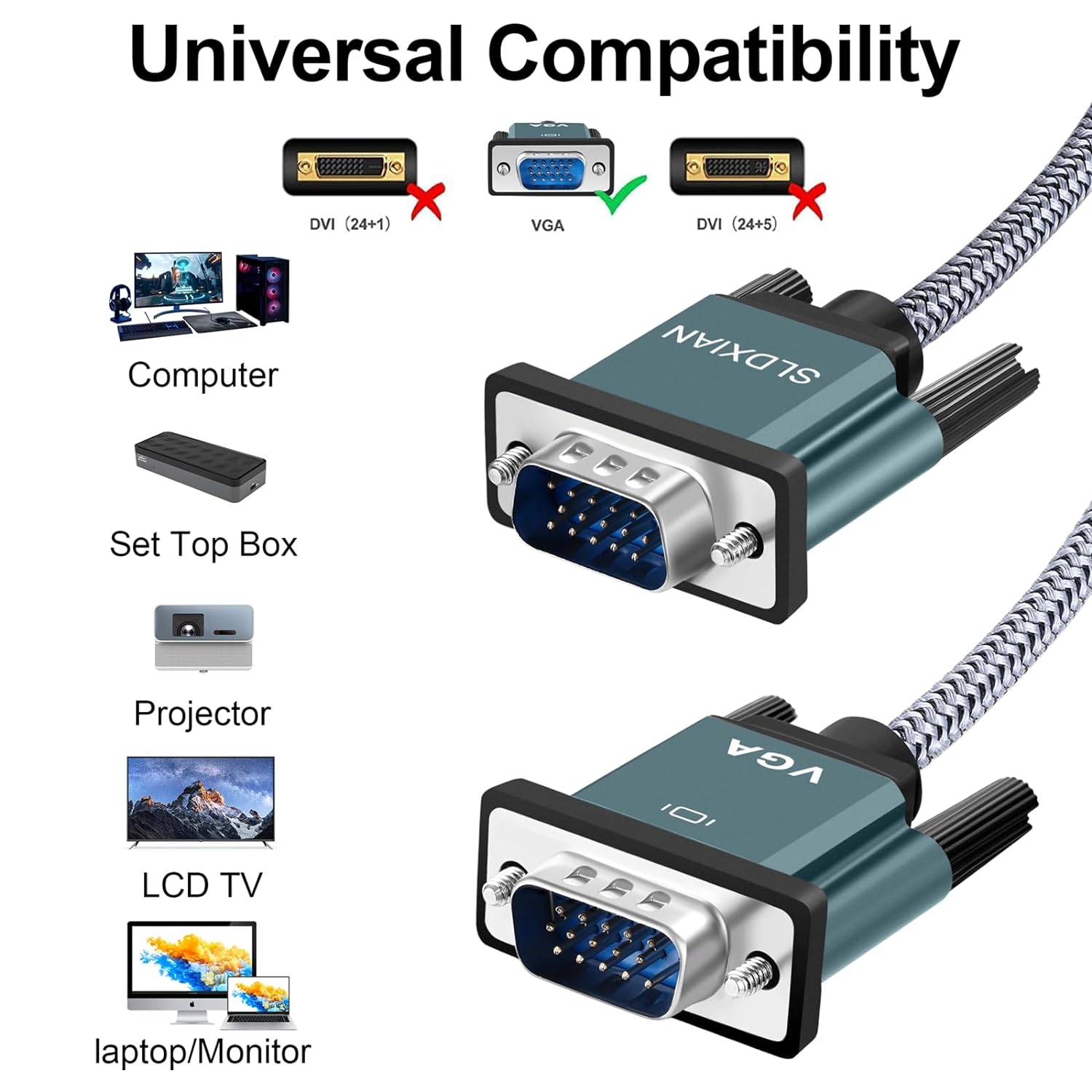 SLDXIAN VGA to VGA Cable, 15 Pin VGA Cable Male to Male 1080P for Laptop, Computer, PC, Projector, Monitor, HDTV (3M) - Amazing Gadgets Outlet