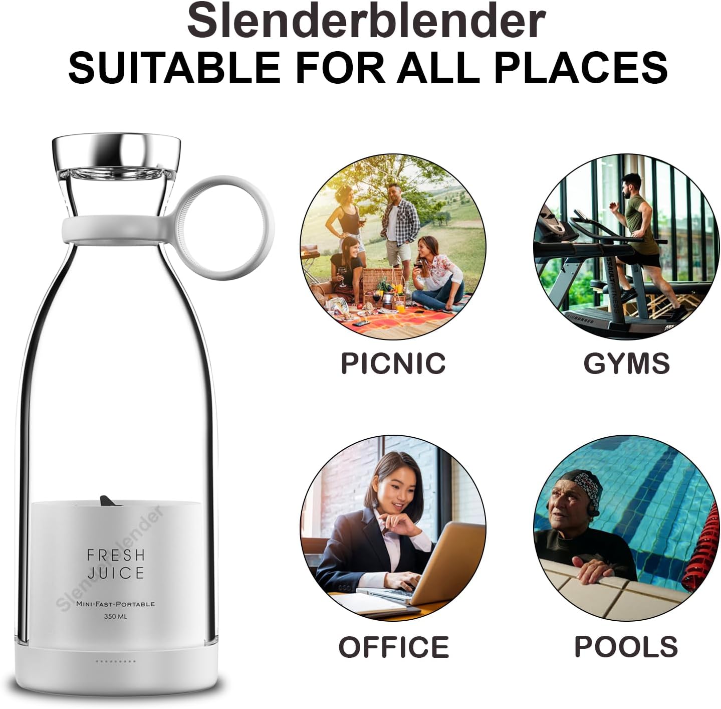 Slenderblender Portable Fruity Bullet Blender | Personal Blender Bottle with 4 Stainless Sharp Blades | A Blend of Luxury and Utility (White) - Amazing Gadgets Outlet