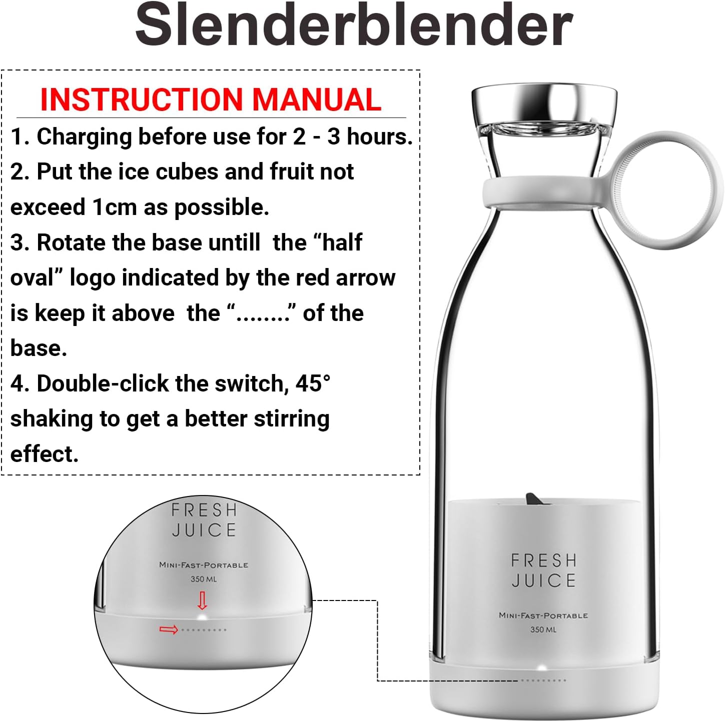 Slenderblender Portable Fruity Bullet Blender | Personal Blender Bottle with 4 Stainless Sharp Blades | A Blend of Luxury and Utility (White) - Amazing Gadgets Outlet