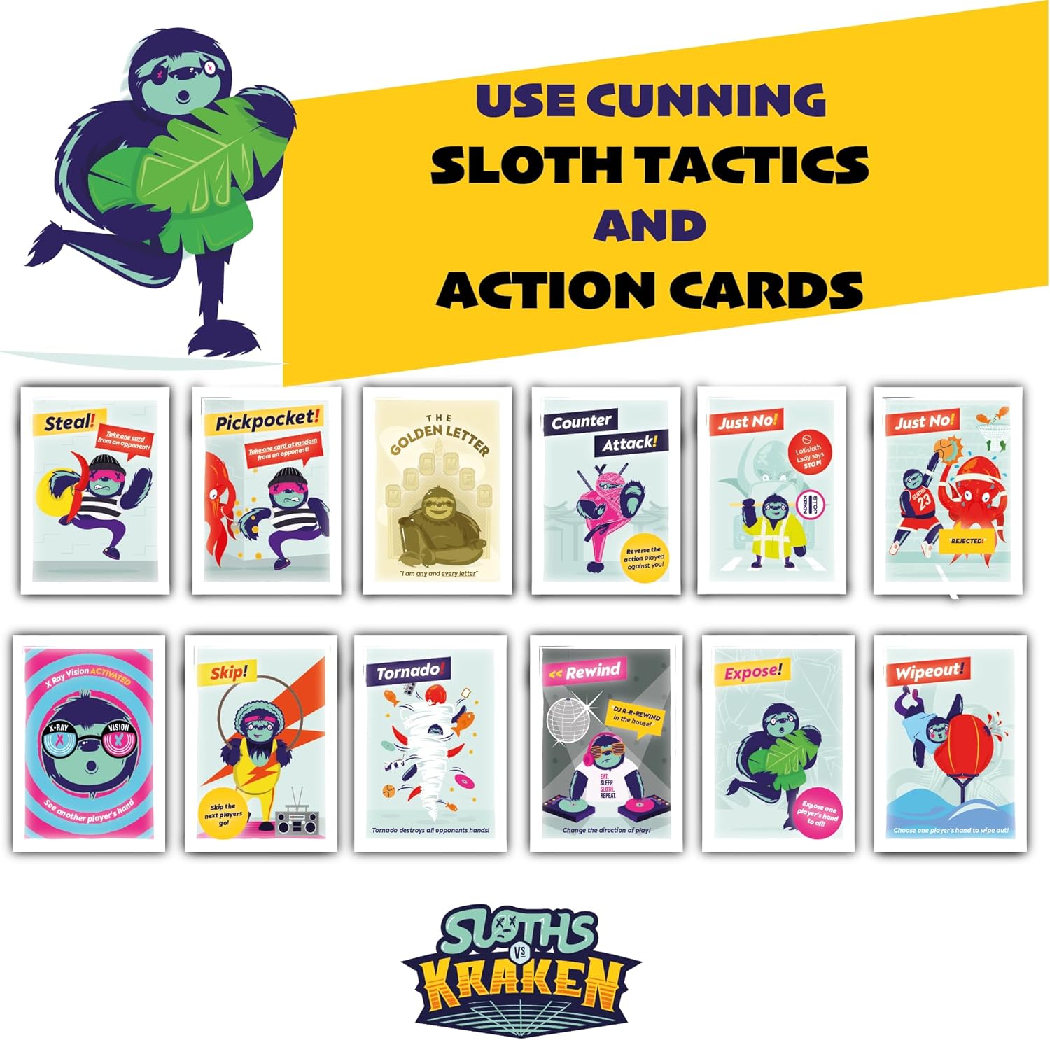 Sloths vs Kraken Card Game - Original Edition | Fun Family Games | Adults, Teens & Kids | 2+ Players | Ages 7+ - Amazing Gadgets Outlet