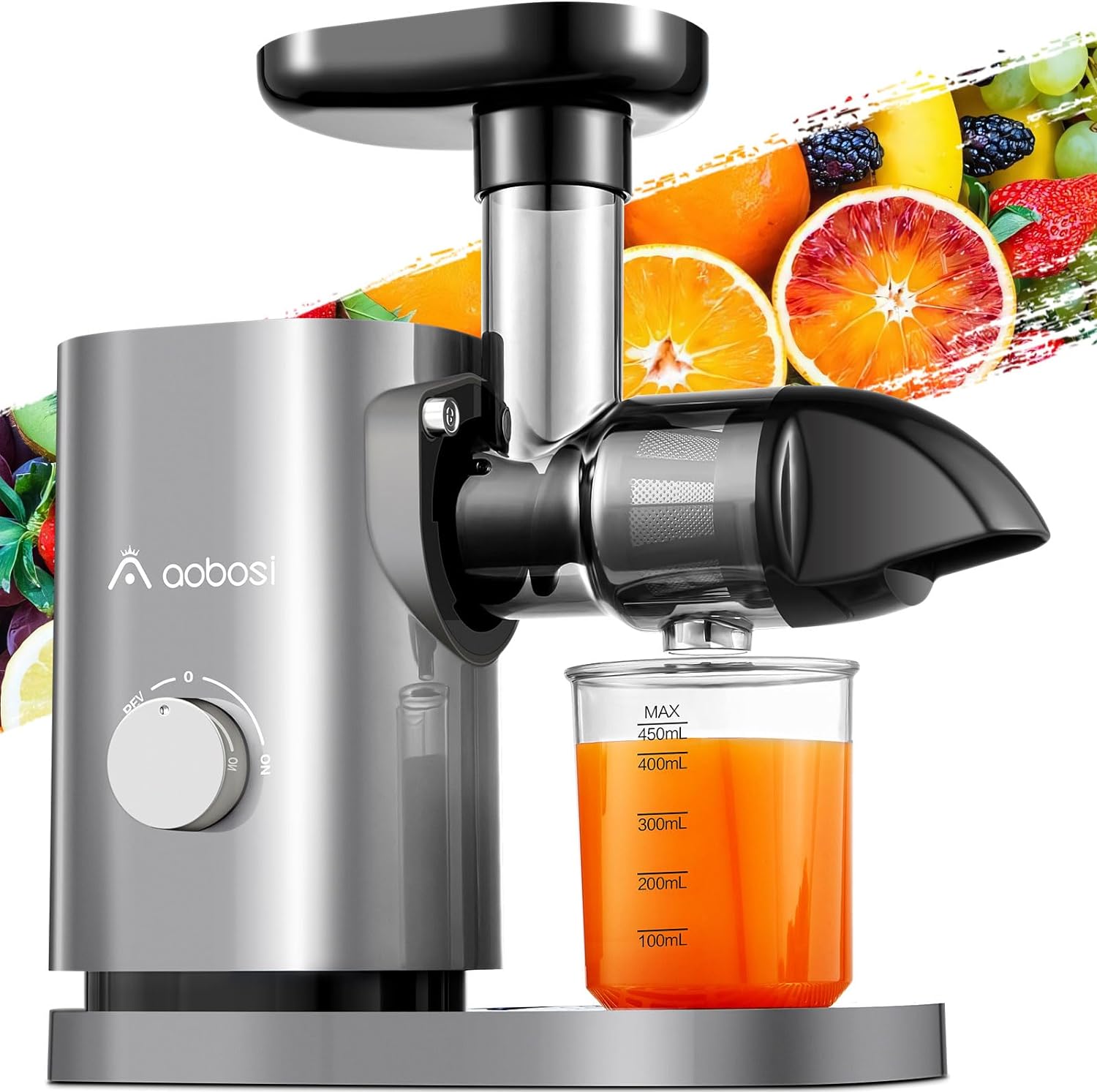 Slow Masticating Juicer, AAOBOSI Juicer Machines with Quiet Motor/Reverse Function/Easy to Clean Brush, Cold Press Juicers Whole Fruit and Vegetable for Delicate Crushing without Filtering, Gray - Amazing Gadgets Outlet