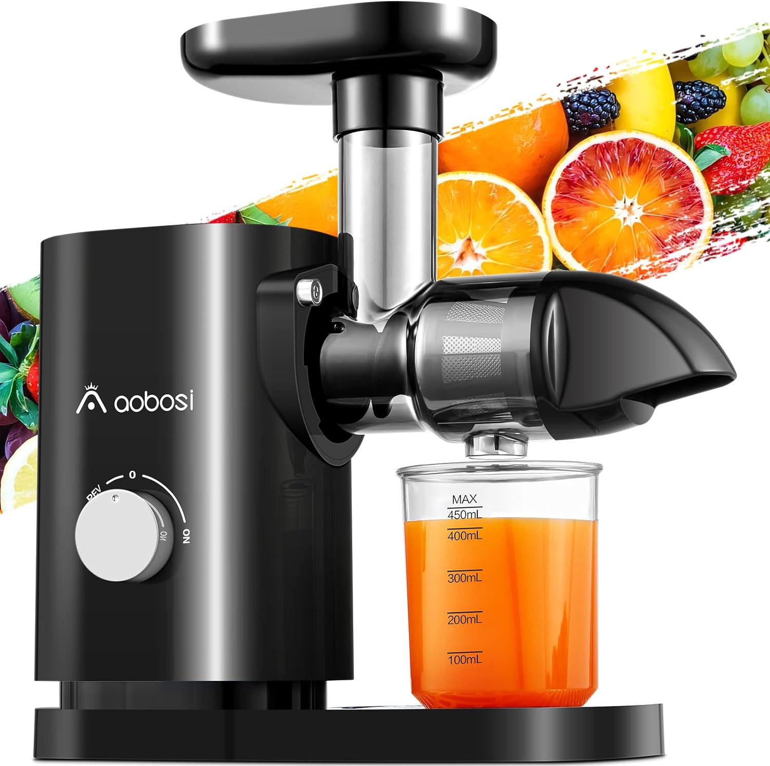 Slow Masticating Juicer, AAOBOSI Juicer Machines with Quiet Motor/Reverse Function/Easy to Clean Brush, Cold Press Juicers Whole Fruit and Vegetable for Delicate Crushing without Filtering, Gray - Amazing Gadgets Outlet