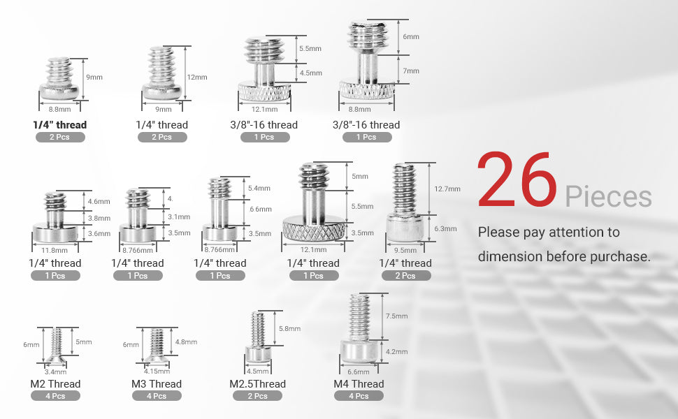 SMALLRIG Camera Screws, Screw Set (1/4, 3/8, M2, M2.5, M3, M4,) for Camera Accessories - AAK2326 - Amazing Gadgets Outlet