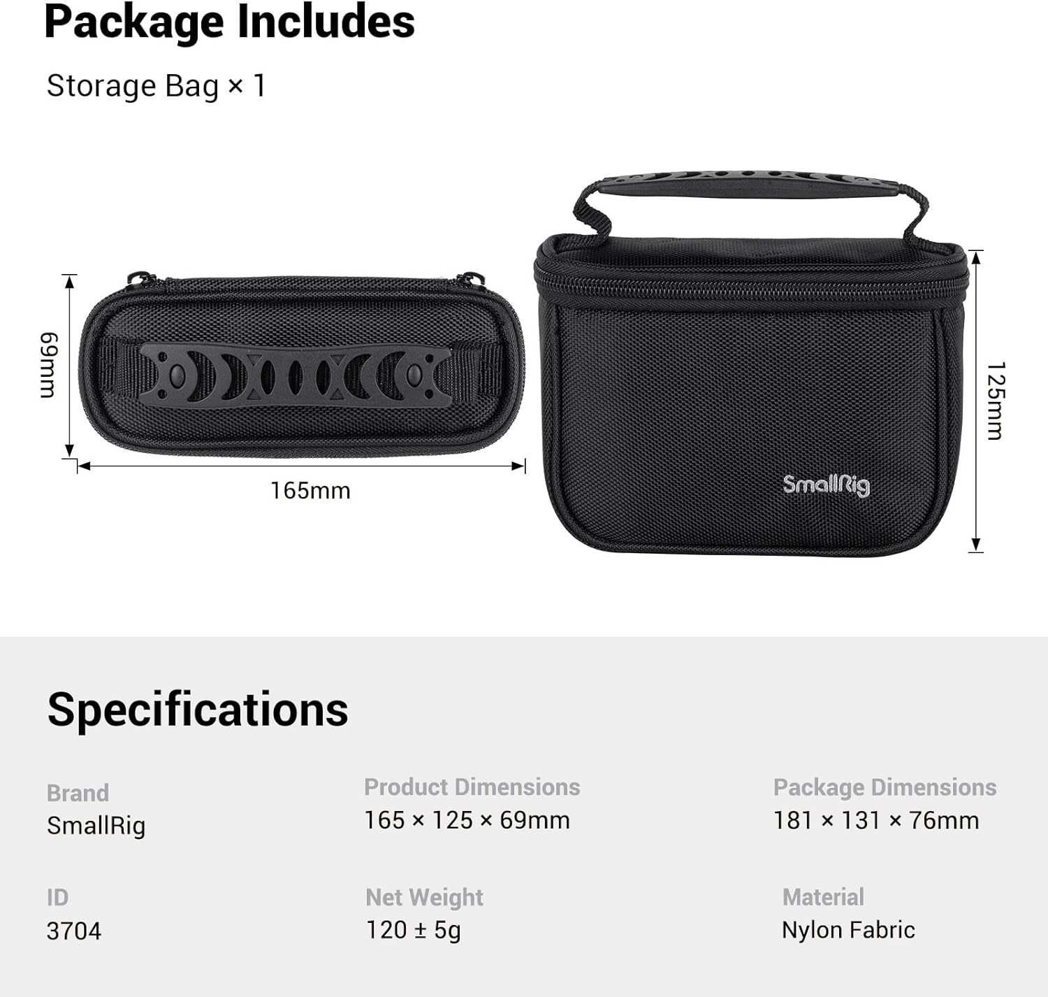 SMALLRIG Camera Storage Bag, Camera Protective Carrying Case, Nylon Handbag Storage Box with Breathable Mesh, Double Zip Design (Black) - 3704 - Amazing Gadgets Outlet