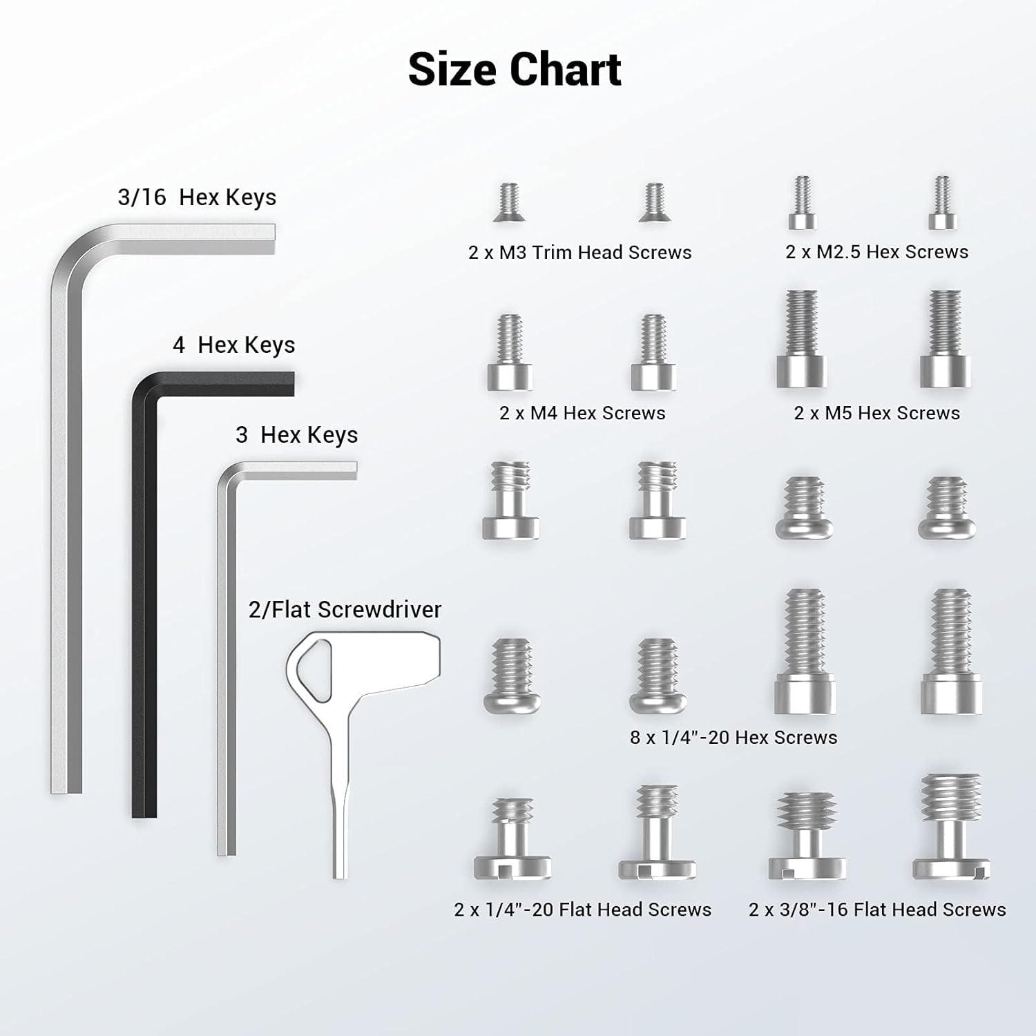 SMALLRIG Screwdriver Screws Set, Plate with 1/4" - 20 3/8" - 16 M2.5 M3 M4 M5 Screws and 4 Pcs Allen Wrench - MD3184 - Amazing Gadgets Outlet