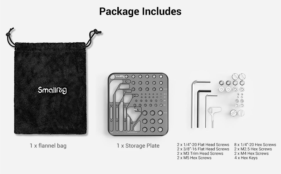 SMALLRIG Screwdriver Screws Set, Plate with 1/4" - 20 3/8" - 16 M2.5 M3 M4 M5 Screws and 4 Pcs Allen Wrench - MD3184 - Amazing Gadgets Outlet