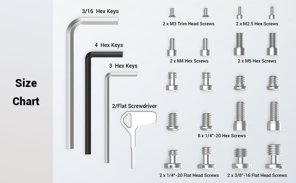 SMALLRIG Screwdriver Screws Set, Plate with 1/4" - 20 3/8" - 16 M2.5 M3 M4 M5 Screws and 4 Pcs Allen Wrench - MD3184 - Amazing Gadgets Outlet