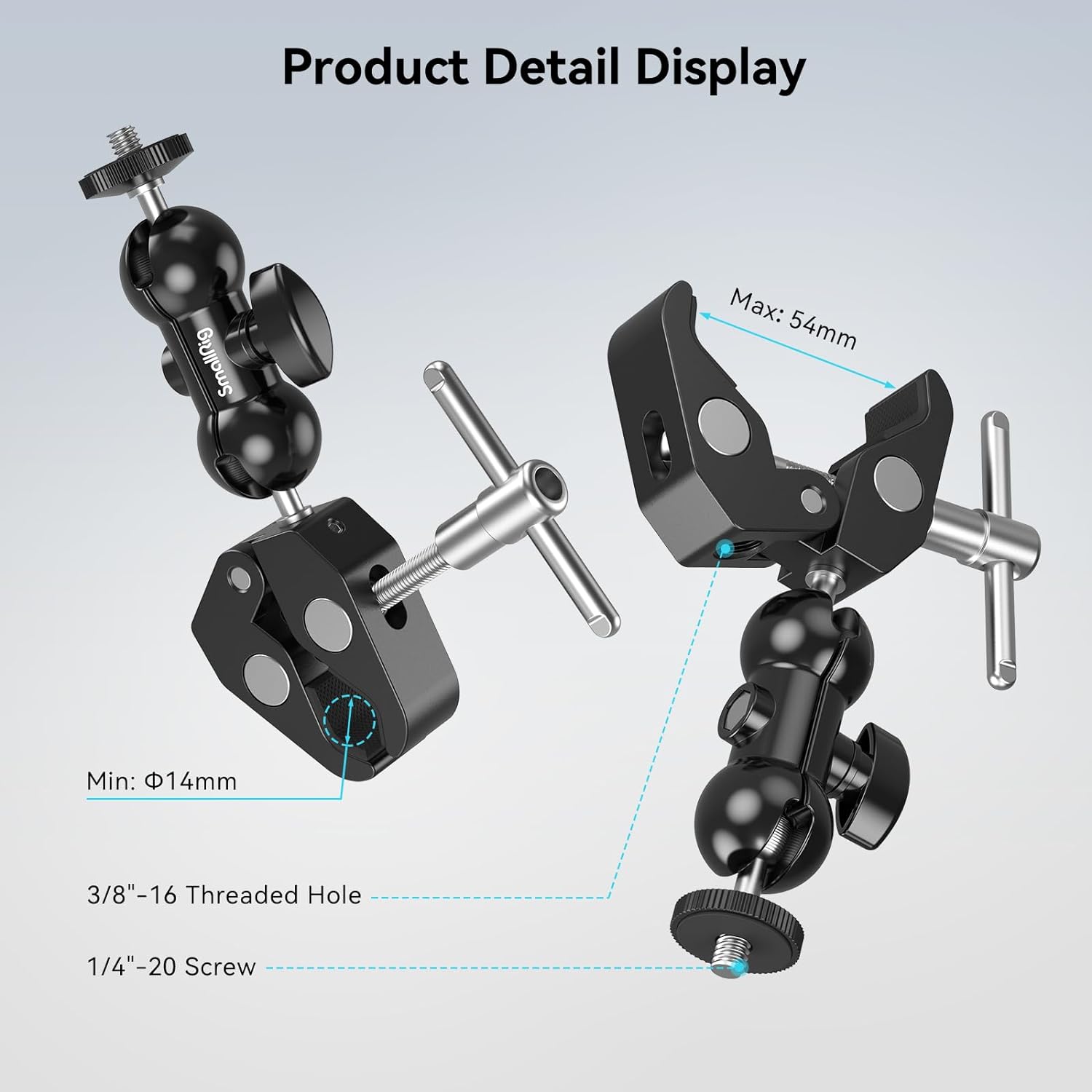 SMALLRIG Upgrade Camera Mount Clamp, Double Ball Head Magic Arm with Clamp, Super Clamp with Non - slip Threads, Load Capacity 1.5kg for Gopro, Webcam, Camera, Monitor and Light - 1138B - Amazing Gadgets Outlet