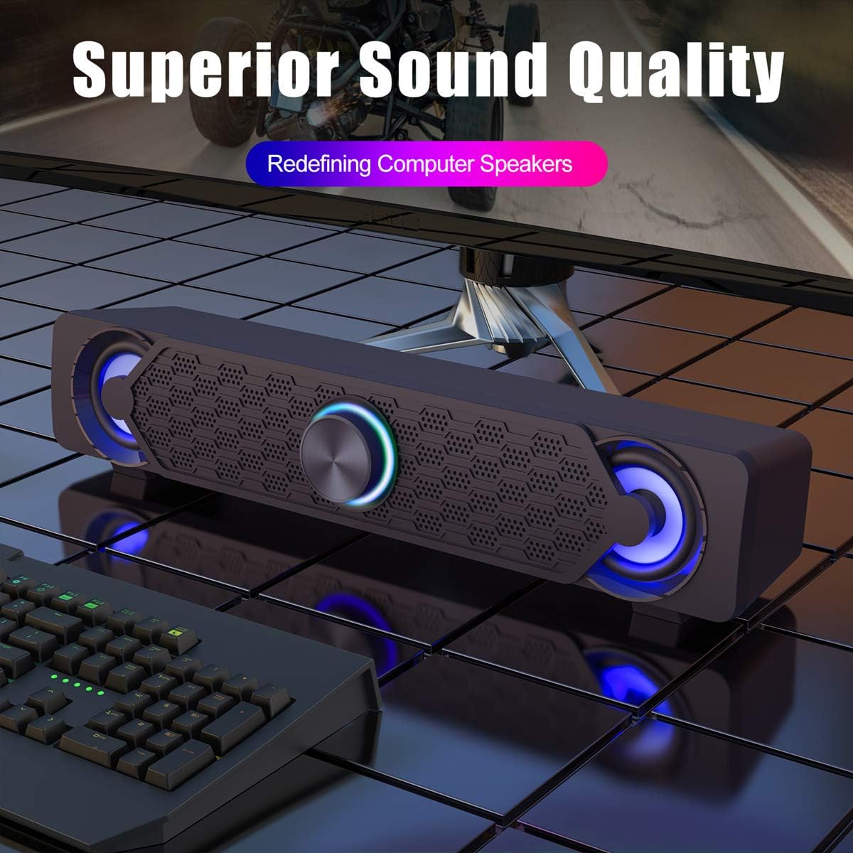 Smalody PC Speakers, Computer Speaker, USB Soundbar, Gaming Speaker with Cool LED Lights, Multimedia Speaker Perfect for PC Games,Computer, Desktop, Laptop - Amazing Gadgets Outlet