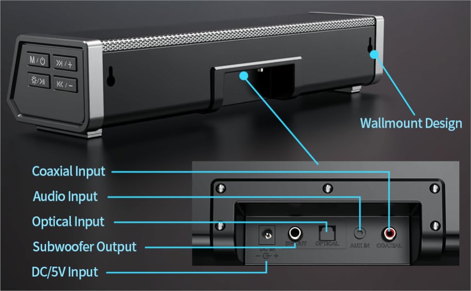 Smalody TV Speakers, Home Theater Speaker Wireless Audio Sound bar TV Speaker + Bass Subwoofer, Bluetooth Enabled/Optical/AUX/COAXIAL Inputs/Remote Control - Amazing Gadgets Outlet