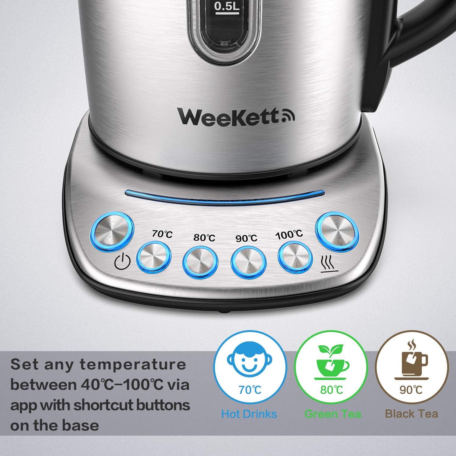 Smart Kettle by WeeKett - voice control with Amazon Alexa, Google & Siri, Variable Temperature Control, Keep Warm, Stainless Steel, BPA Free, Energy Efficient, 2200W, 1.7L - Amazing Gadgets Outlet