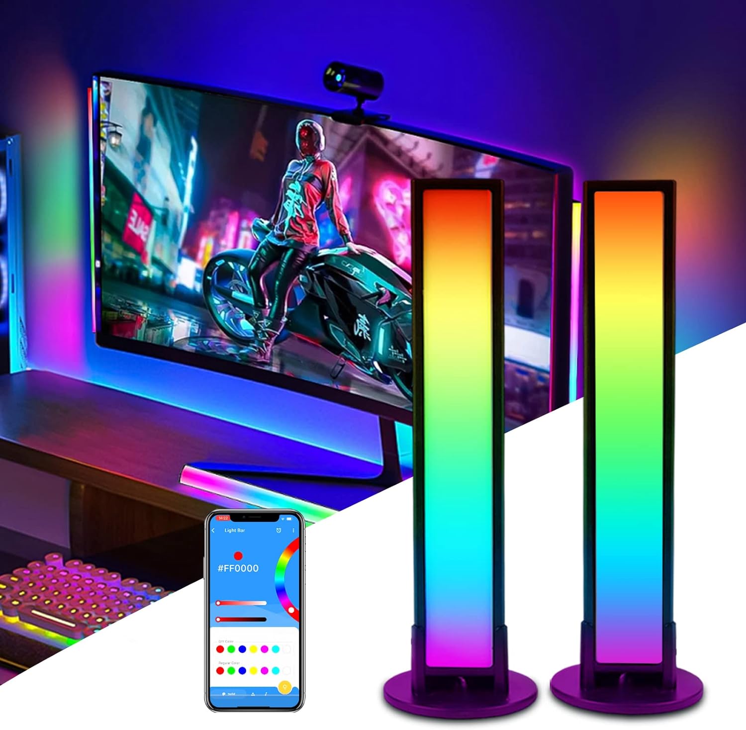 Smart LED Light Bar, RGB Light Bar Lamp Ambiance Gaming Lights with Multiple Lighting Effects and Music Modes for Gaming Room, PC, PC Accessories, Gaming Desk Accessories, Mood Light with App Control - Amazing Gadgets Outlet