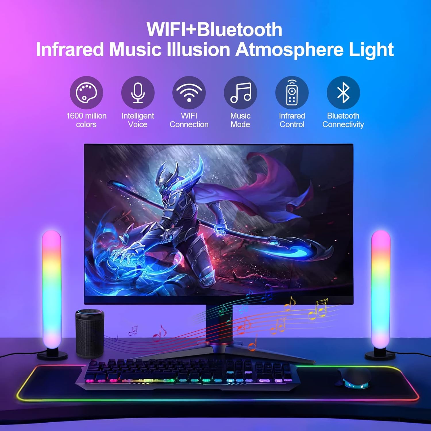 Smart LED Light Bar, RGB Smart Desk Lamp TV Backlight with Multiple Lighting Effects and Music Modes, WiFi APP Control Mood Light, Music Sync Ambient Lights for Gaming,Play Light Bar for PC, TV, 2PCS - Amazing Gadgets Outlet