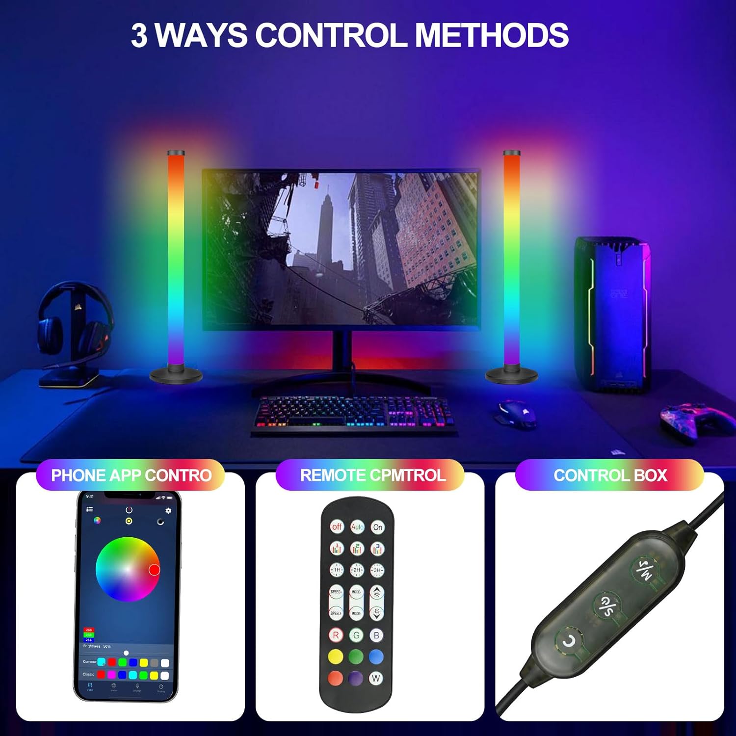 Smart LED Light Bars, RGB Light Bar Lamp with Multiple Lighting Effects and Music Modes Mood Light, Remote Control and App Control, Music Sync for PC, Gaming Room, Gaming Desk Accessories - Amazing Gadgets Outlet