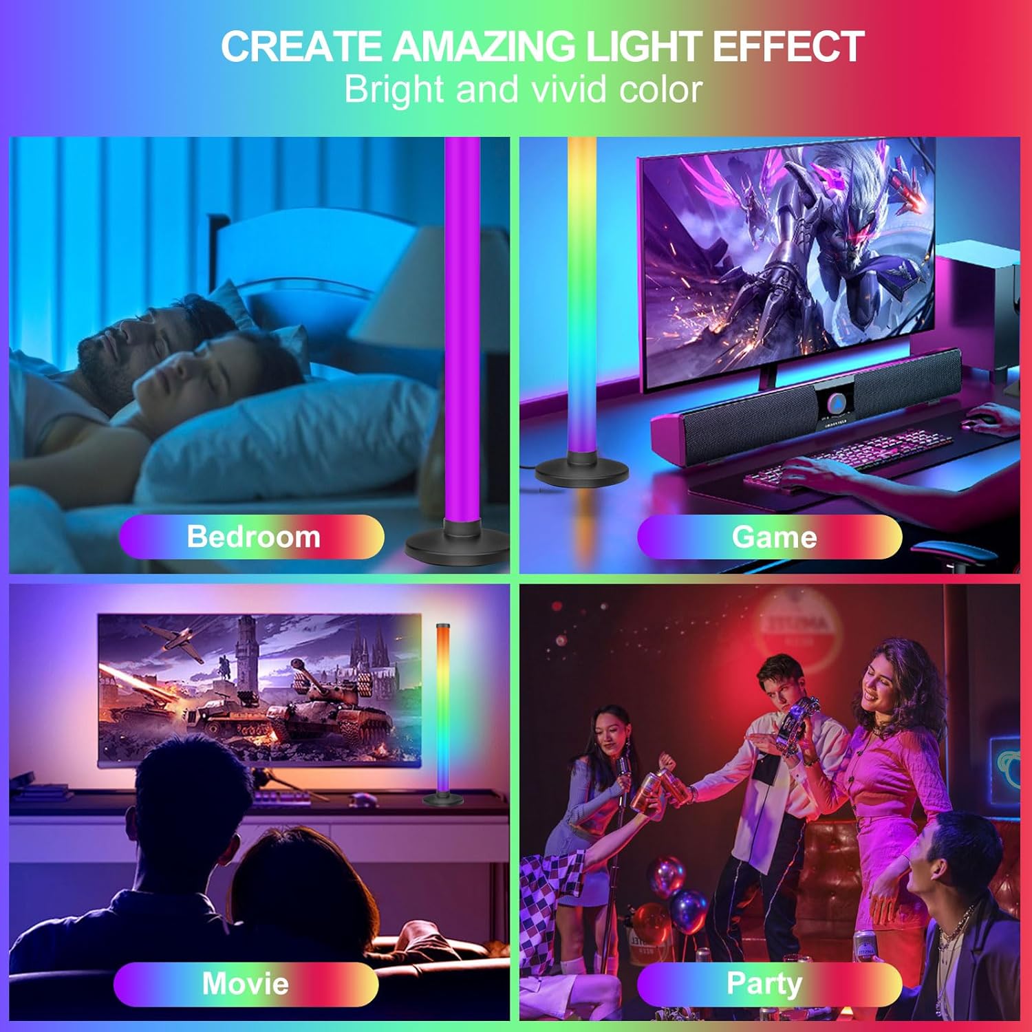 Smart LED Light Bars, RGB Light Bar Lamp with Multiple Lighting Effects and Music Modes Mood Light, Remote Control and App Control, Music Sync for PC, Gaming Room, Gaming Desk Accessories - Amazing Gadgets Outlet