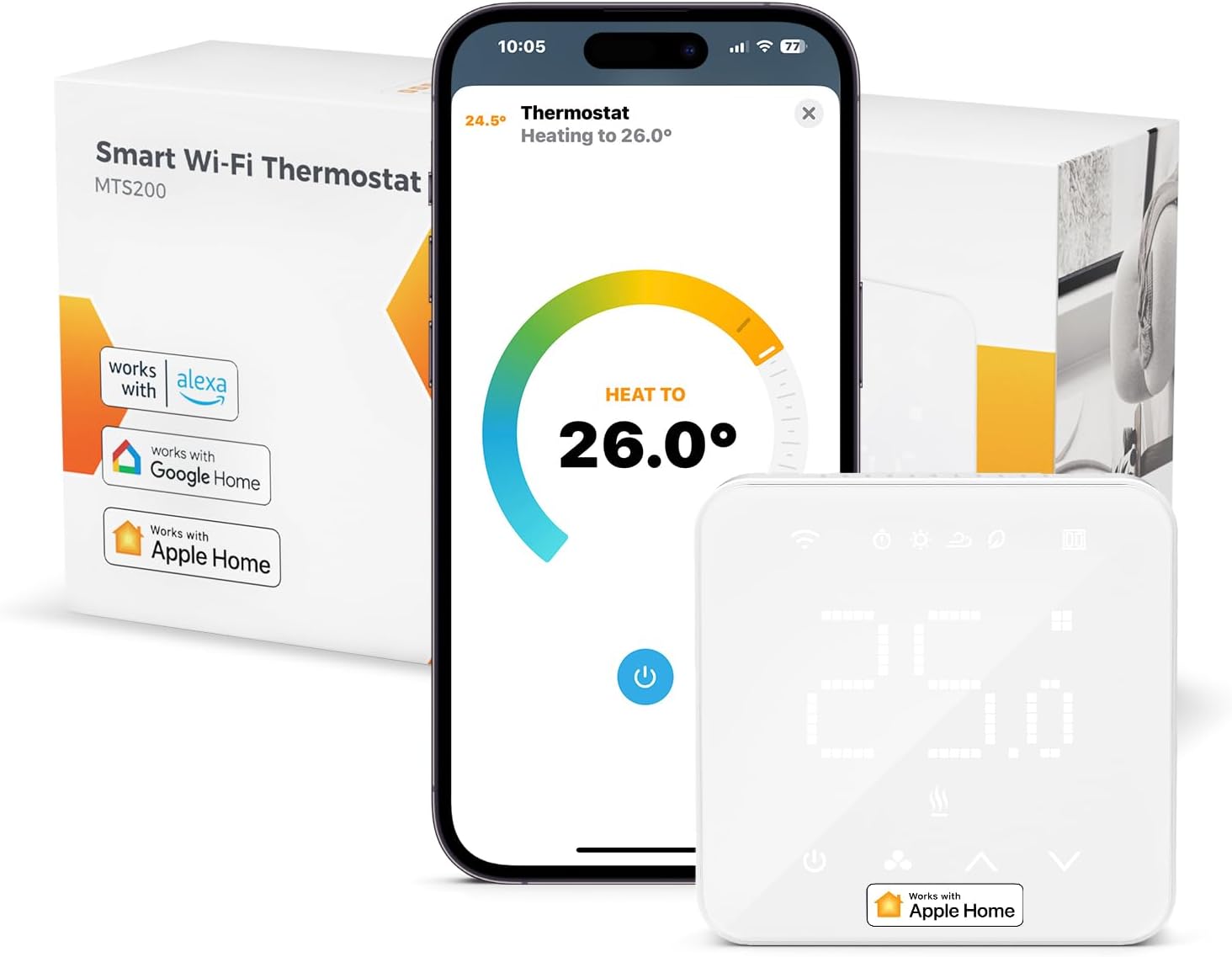 Smart Thermostat for Combi Boiler/Water Underfloor Heating, WiFi Thermostat Works with Apple HomeKit Siri, Alexa, Google Home, Support Programmer No Hub Required - White - Pack of 1 - 240 V - Amazing Gadgets Outlet