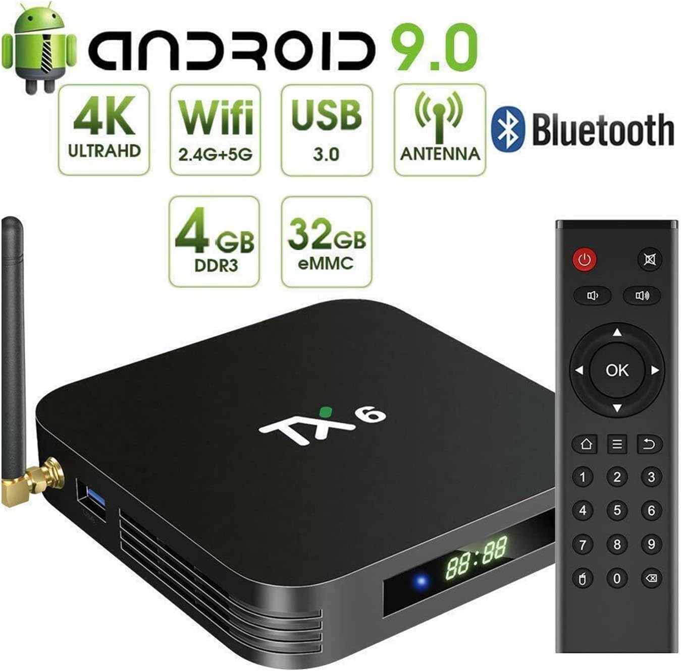 Smart TV Box, Android 10.0 TV Box TX6 Android TV Box 4GB DDR3 32GB EMMC Dual Wifi 2.4G Quad Core 3D 4K Ultra HD H.265 USB3.0 - Amazing Gadgets Outlet