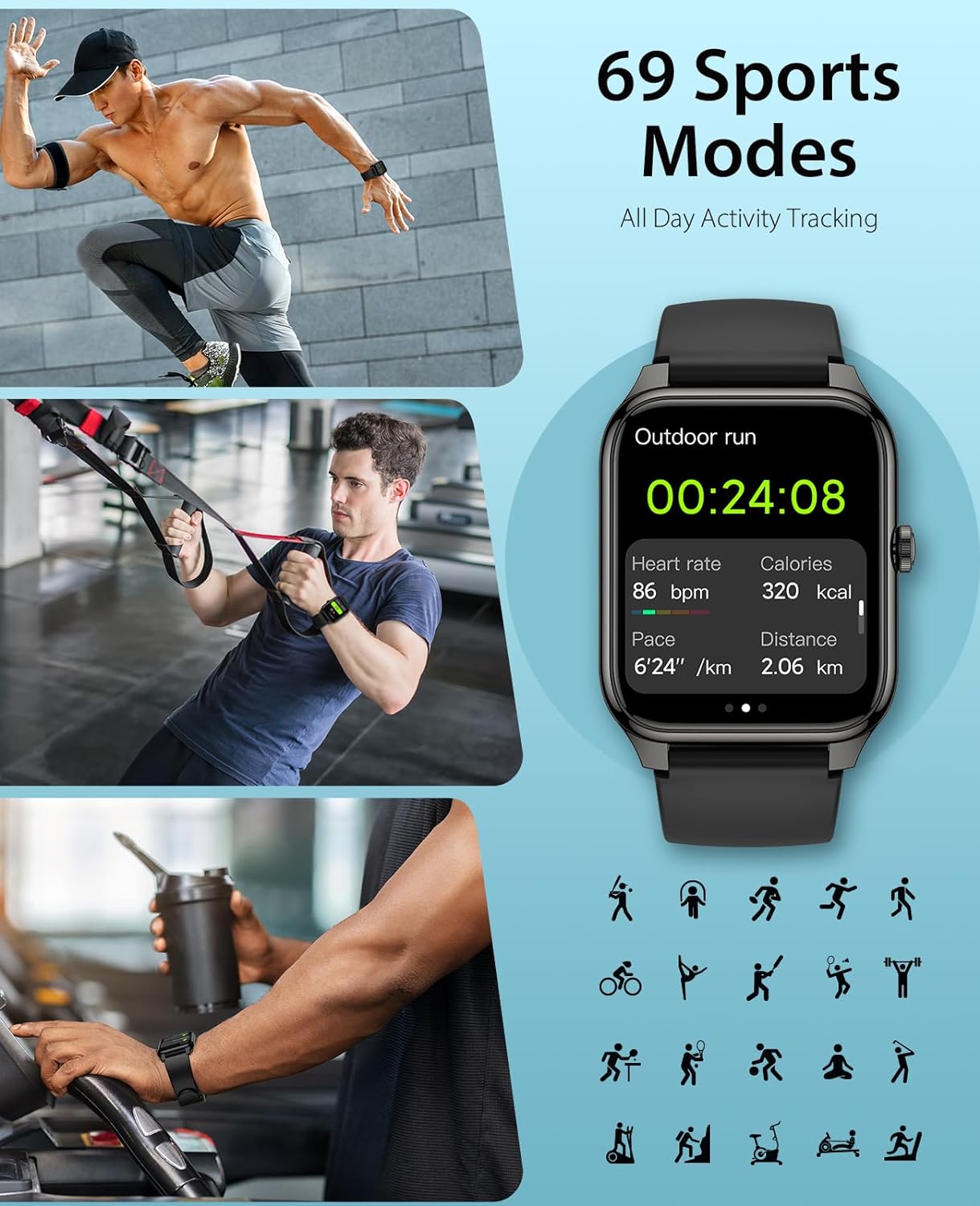 Smart Watch, 1.78" AMOLED 368*448 HD Screen, 69 Sports Modes Fitness Tracker with Heart Rate, Blood Pressure, Blood Oxygen, Sleep, IP68 Waterproof Smartwatch with Bluetooth Call for Android iOS - Amazing Gadgets Outlet