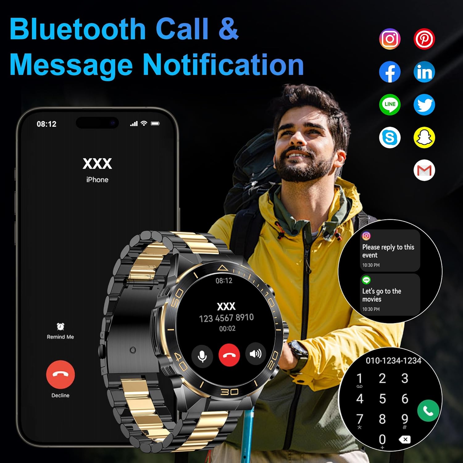 Smart Watch for Men - 1.43" AMOLED Military Smartwatch Men Women Answer/Make Call, 130+ Sport Modes Fitness Watch IP68 Waterproof Heart Rate Sleep Monitor Step Counter Smart Watches for Android iOS - Amazing Gadgets Outlet