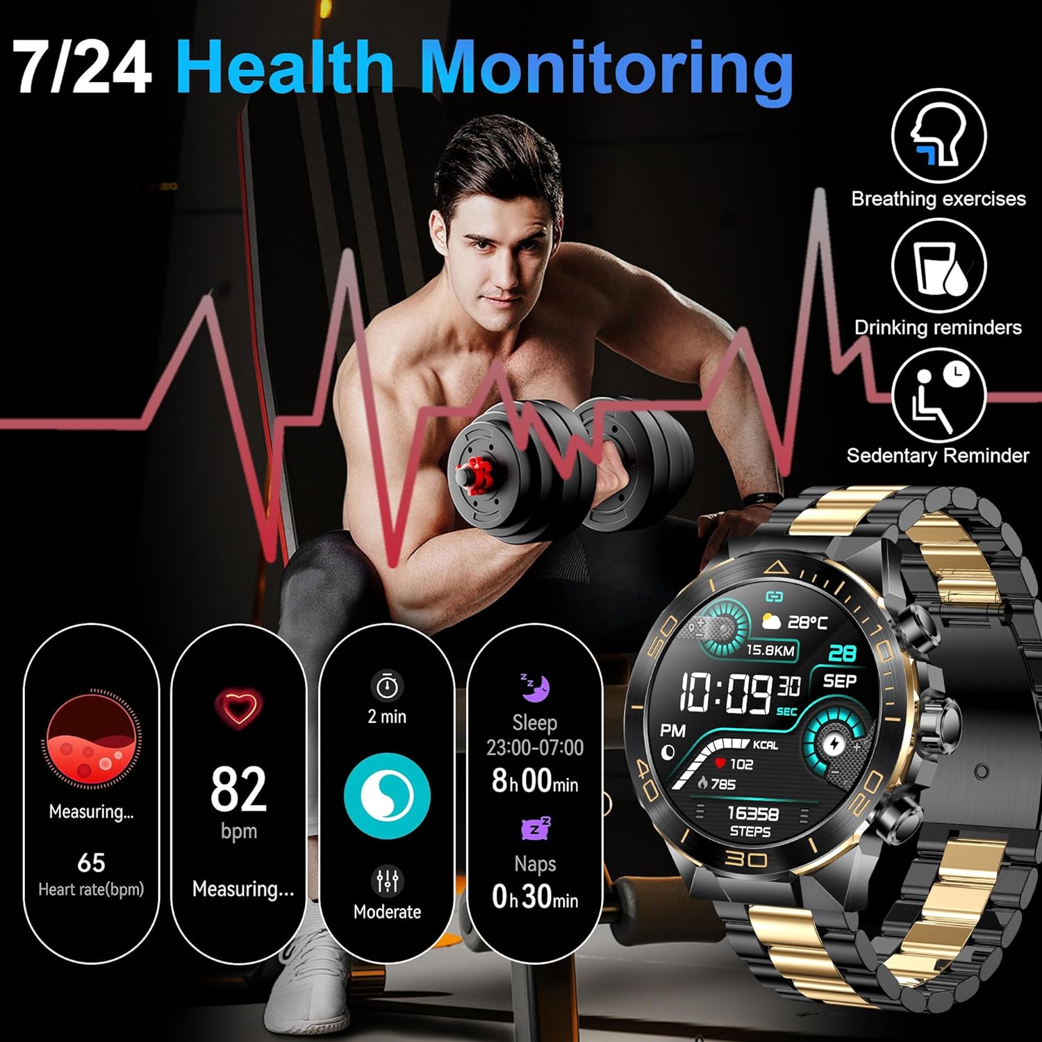 Smart Watch for Men - 1.43" AMOLED Military Smartwatch Men Women Answer/Make Call, 130+ Sport Modes Fitness Watch IP68 Waterproof Heart Rate Sleep Monitor Step Counter Smart Watches for Android iOS - Amazing Gadgets Outlet