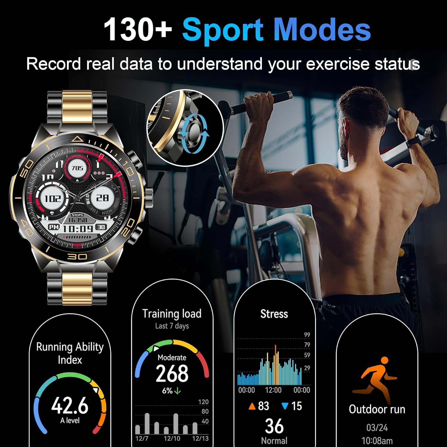 Smart Watch for Men - 1.43" AMOLED Military Smartwatch Men Women Answer/Make Call, 130+ Sport Modes Fitness Watch IP68 Waterproof Heart Rate Sleep Monitor Step Counter Smart Watches for Android iOS - Amazing Gadgets Outlet