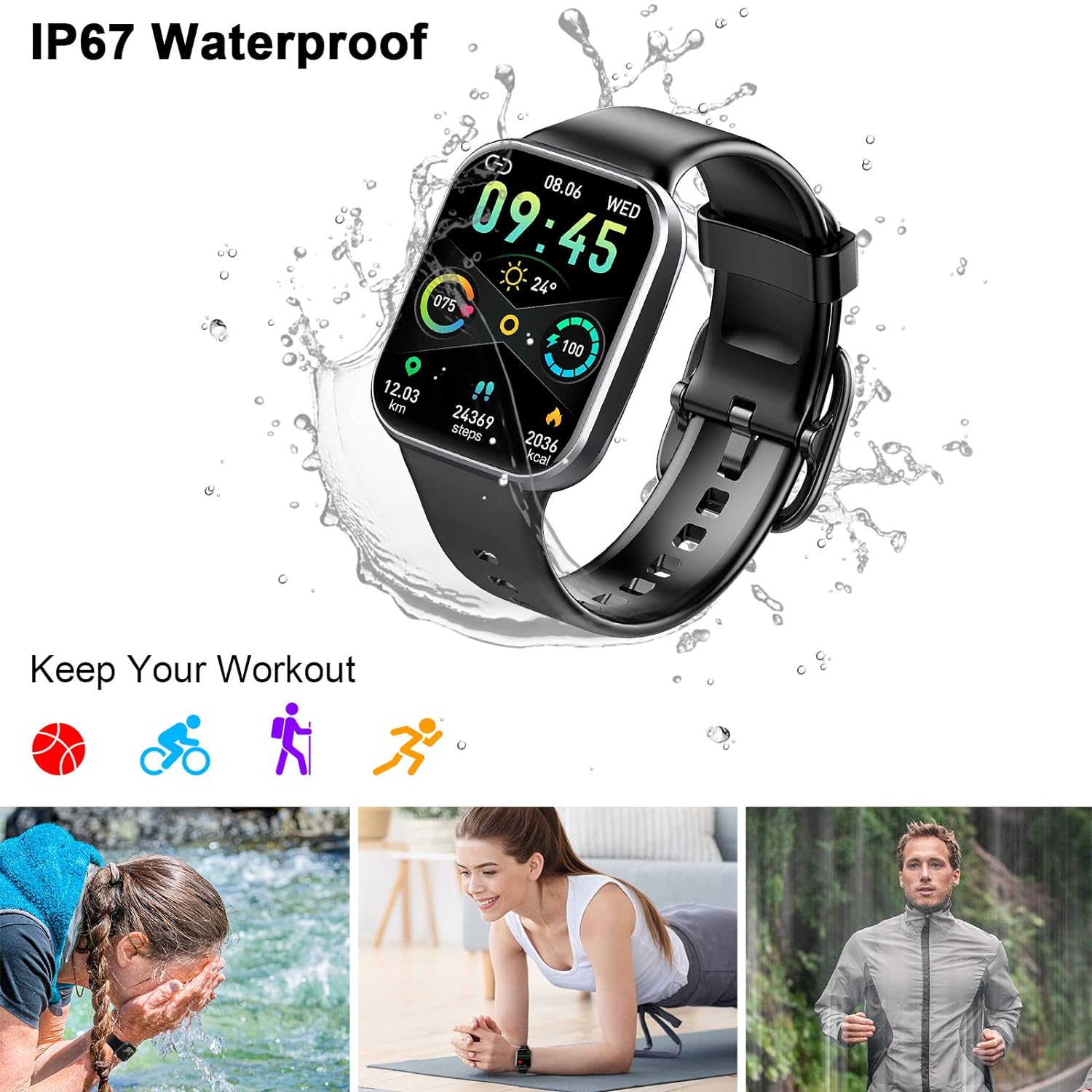 Smart Watch for Men Women, 1.69" Fitness Watch with Heart Rate Sleep Monitor/Step Counter, 2024 Fitness Tracker Smartwatch with 25 Sports Modes, IP68 Waterproof Activity Trackers for iOS Android - Black - Amazing Gadgets Outlet