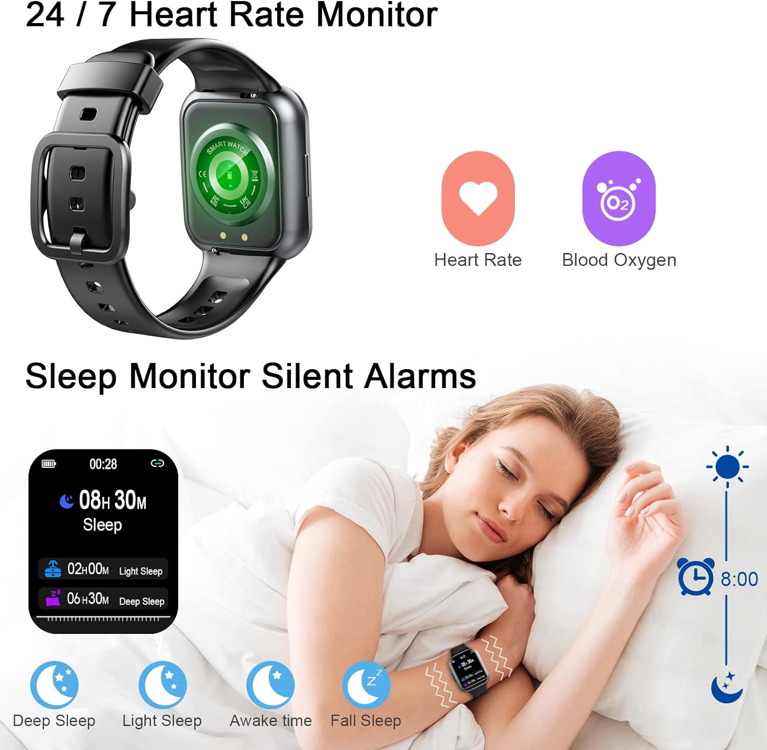 Smart Watch for Men Women, 1.69" Fitness Watch with Heart Rate Sleep Monitor/Step Counter, 2024 Fitness Tracker Smartwatch with 25 Sports Modes, IP68 Waterproof Activity Trackers for iOS Android - Black - Amazing Gadgets Outlet