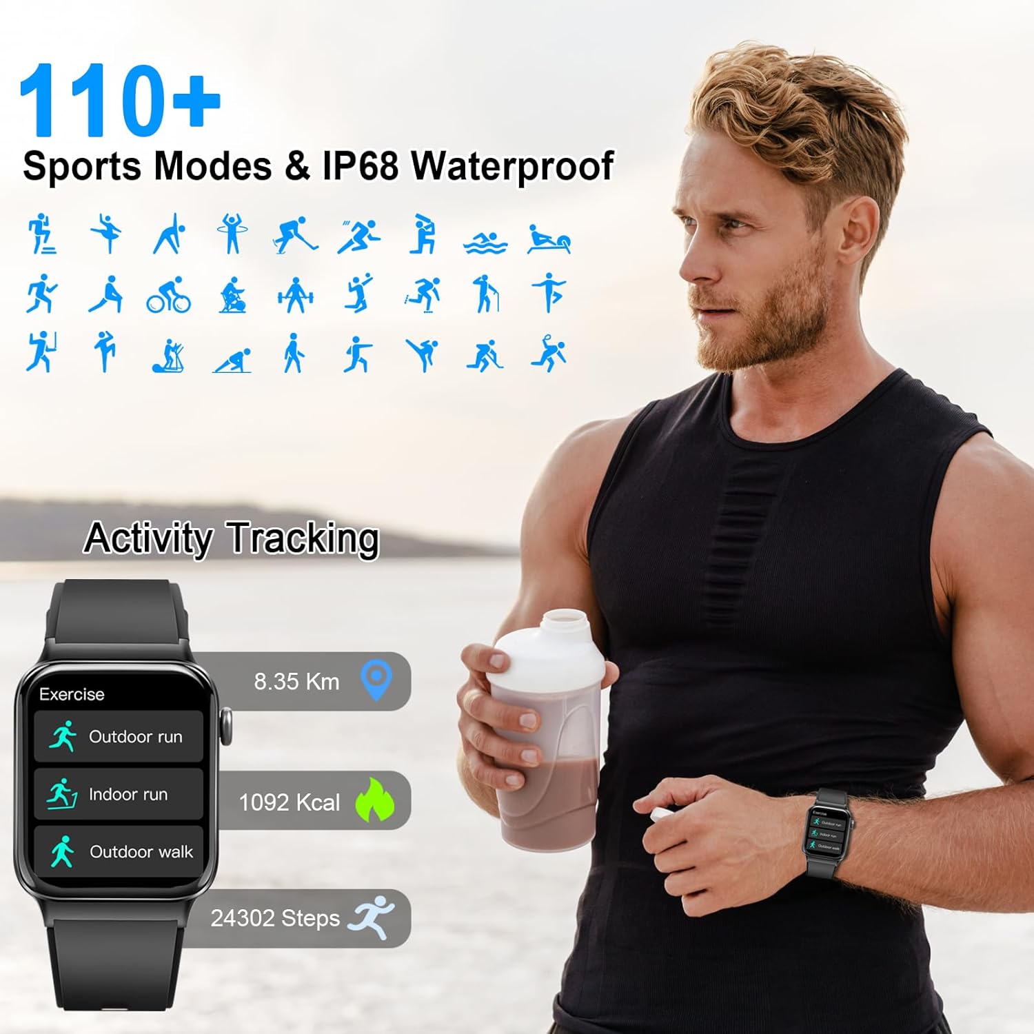 Smart Watch for Men Women Answer/Make Calls, 1.85" Touch Screen Smart Watches with Step Counter, Heart Rate Sleep Monitor, 110+ Sport Modes, Fitness Tracker, IP68 Waterproof Smartwatch for Android iOS - Amazing Gadgets Outlet