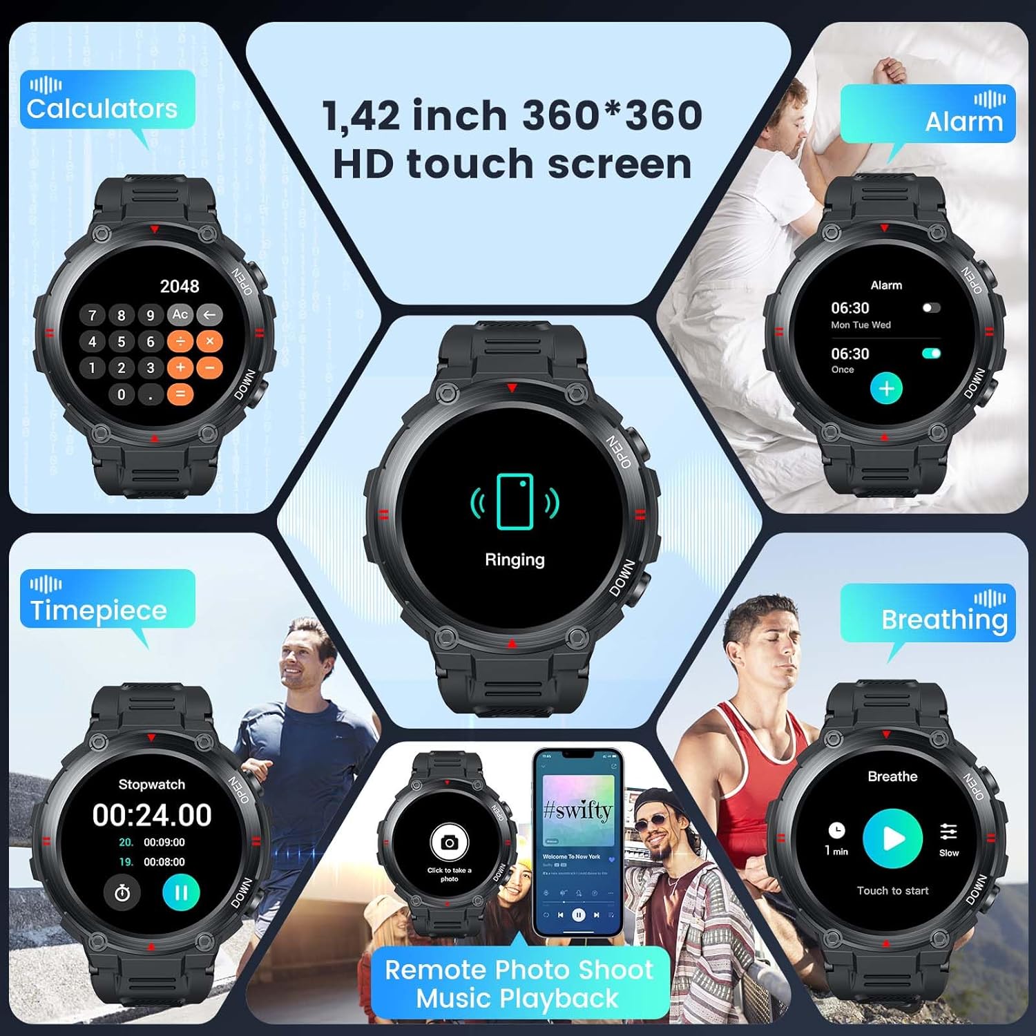 Smart Watch Men Bluetooth Call: 1.42" Touch Screen Fitness Watch with Waterproof Heart Rate Blood Pressure Oxygen Sleep Monitor Activity Tracker Step Counter Smartwatch Sports for Android IOS Round - Amazing Gadgets Outlet