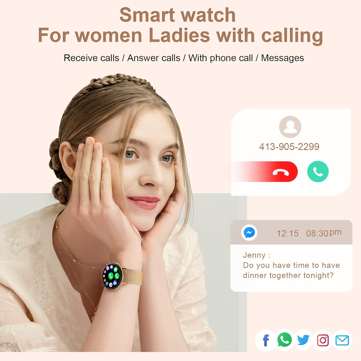 Smart Watches for Women Call and Text Message - 1.32" HD Bluetooth Ladies Fitness Watches,Waterproof Sports Smart Watches Womens with Heart Rate Blood Pressure Sleep Monitor Compatible for IOS Android - Amazing Gadgets Outlet