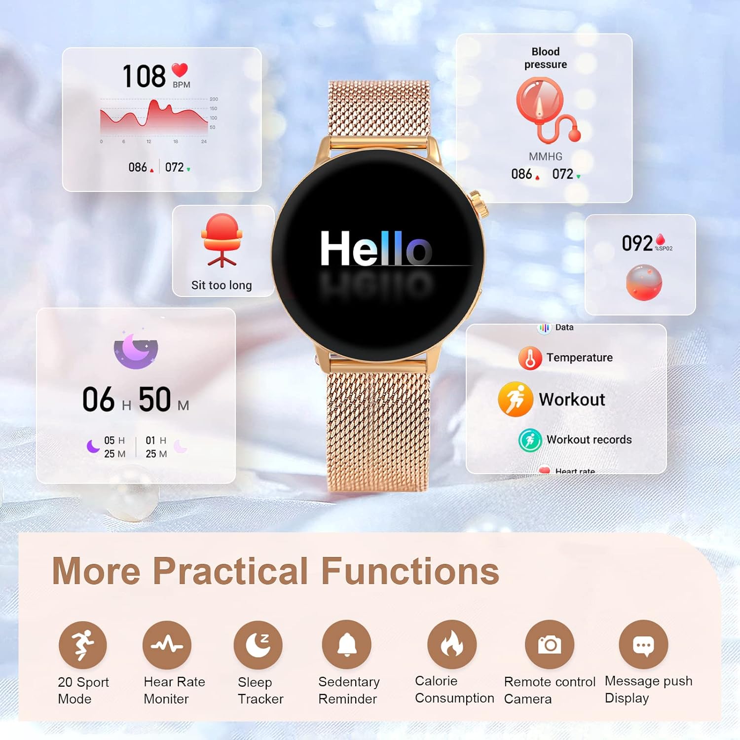 Smart Watches for Women Call and Text Message - 1.32" HD Bluetooth Ladies Fitness Watches,Waterproof Sports Smart Watches Womens with Heart Rate Blood Pressure Sleep Monitor Compatible for IOS Android - Amazing Gadgets Outlet