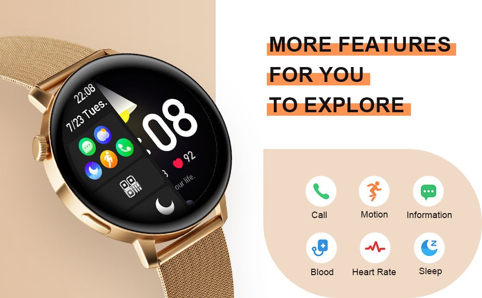 Smart Watches for Women Call and Text Message - 1.32" HD Bluetooth Ladies Fitness Watches,Waterproof Sports Smart Watches Womens with Heart Rate Blood Pressure Sleep Monitor Compatible for IOS Android - Amazing Gadgets Outlet