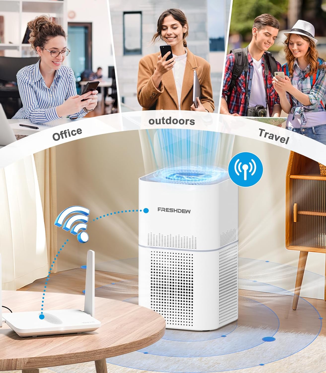 Smart Wi - Fi Air Purifier for Bedroom, FRESHDEW CADR 300 m³/h H13 True HEPA Filter with Air Quality Sensor, Pet Air Purifiers for Home up to 100m², Air Cleaner for Pets, Smoke, Dust, Works with Alexa - Amazing Gadgets Outlet