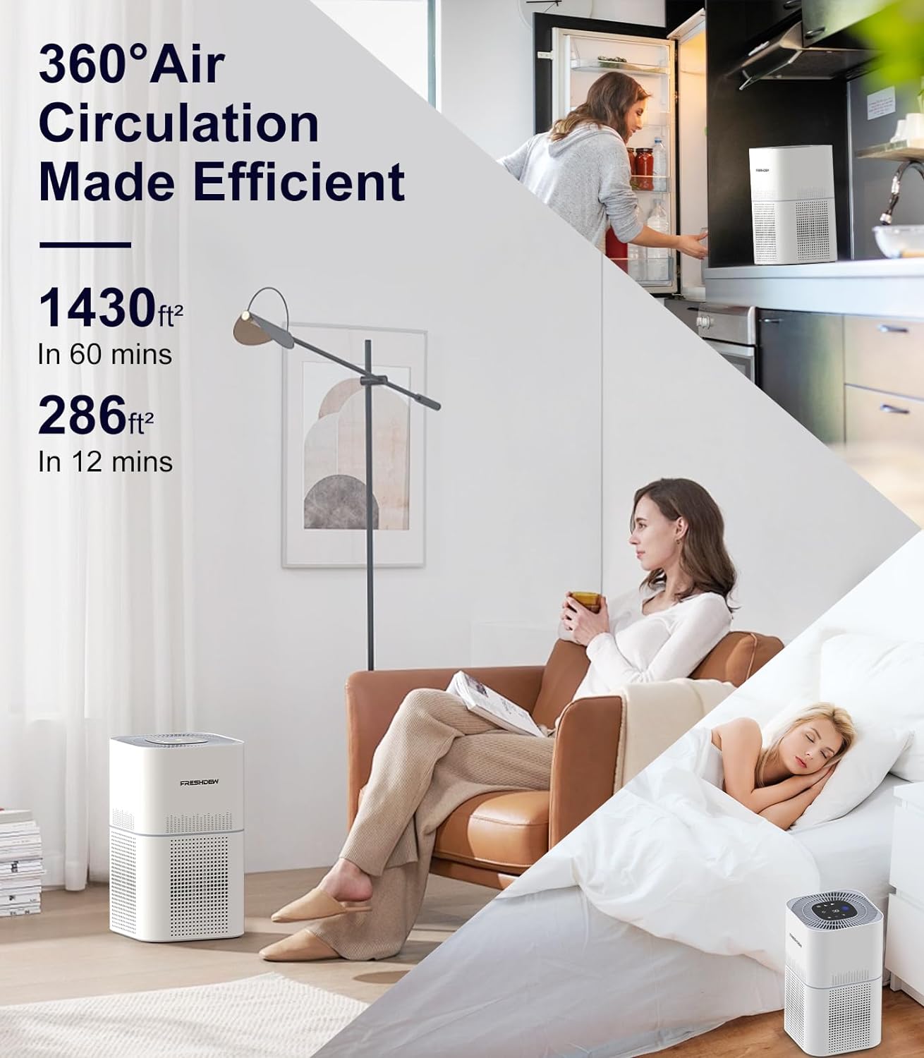 Smart Wi - Fi Air Purifier for Bedroom, FRESHDEW CADR 300 m³/h H13 True HEPA Filter with Air Quality Sensor, Pet Air Purifiers for Home up to 100m², Air Cleaner for Pets, Smoke, Dust, Works with Alexa - Amazing Gadgets Outlet