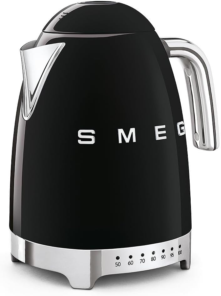 Smeg KLF04BLUK Jug Kettle with 7 Temperature Settings , 3KW, 1.7L & TSF03BLUK 4 Slice Toaster, Extra Wide Slots, Black - Amazing Gadgets Outlet