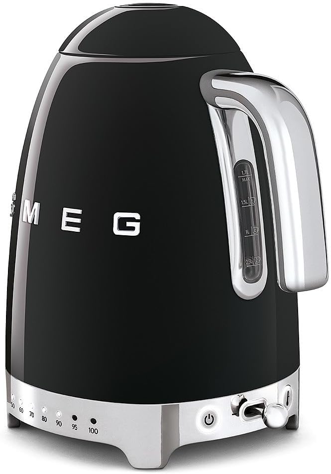 Smeg KLF04BLUK Jug Kettle with 7 Temperature Settings , 3KW, 1.7L & TSF03BLUK 4 Slice Toaster, Extra Wide Slots, Black - Amazing Gadgets Outlet