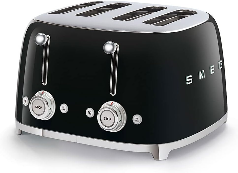 Smeg KLF04BLUK Jug Kettle with 7 Temperature Settings , 3KW, 1.7L & TSF03BLUK 4 Slice Toaster, Extra Wide Slots, Black - Amazing Gadgets Outlet