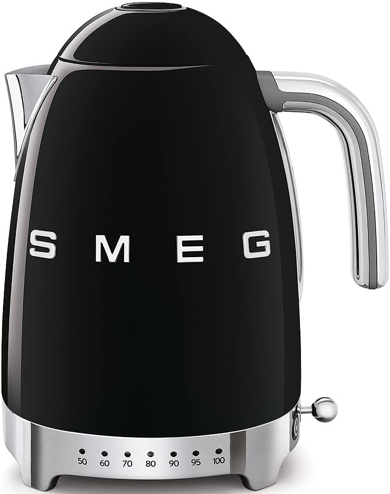 Smeg KLF04BLUK Jug Kettle with 7 Temperature Settings , 3KW, 1.7L & TSF03BLUK 4 Slice Toaster, Extra Wide Slots, Black - Amazing Gadgets Outlet