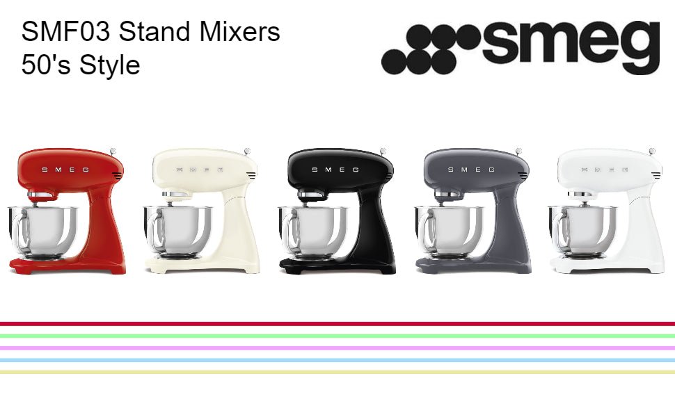 Smeg SMF03GRUK Full Colour Stand Mixer, Retro 50's Style with 4.8L Stainless Steel Bowl, Safety Lock, 10 Variable Speeds, 800W, Grey - Amazing Gadgets Outlet