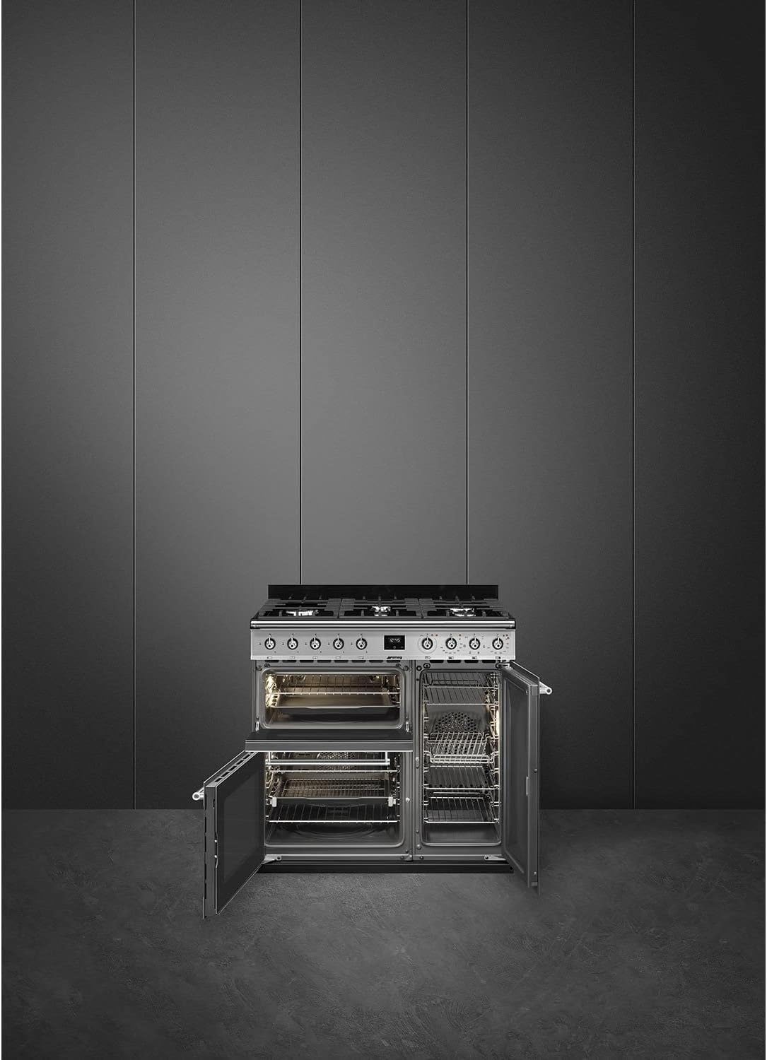 Smeg Symphony Triple Cavity 90cm Dual Fuel Range Cooker - Stainless Steel - Amazing Gadgets Outlet