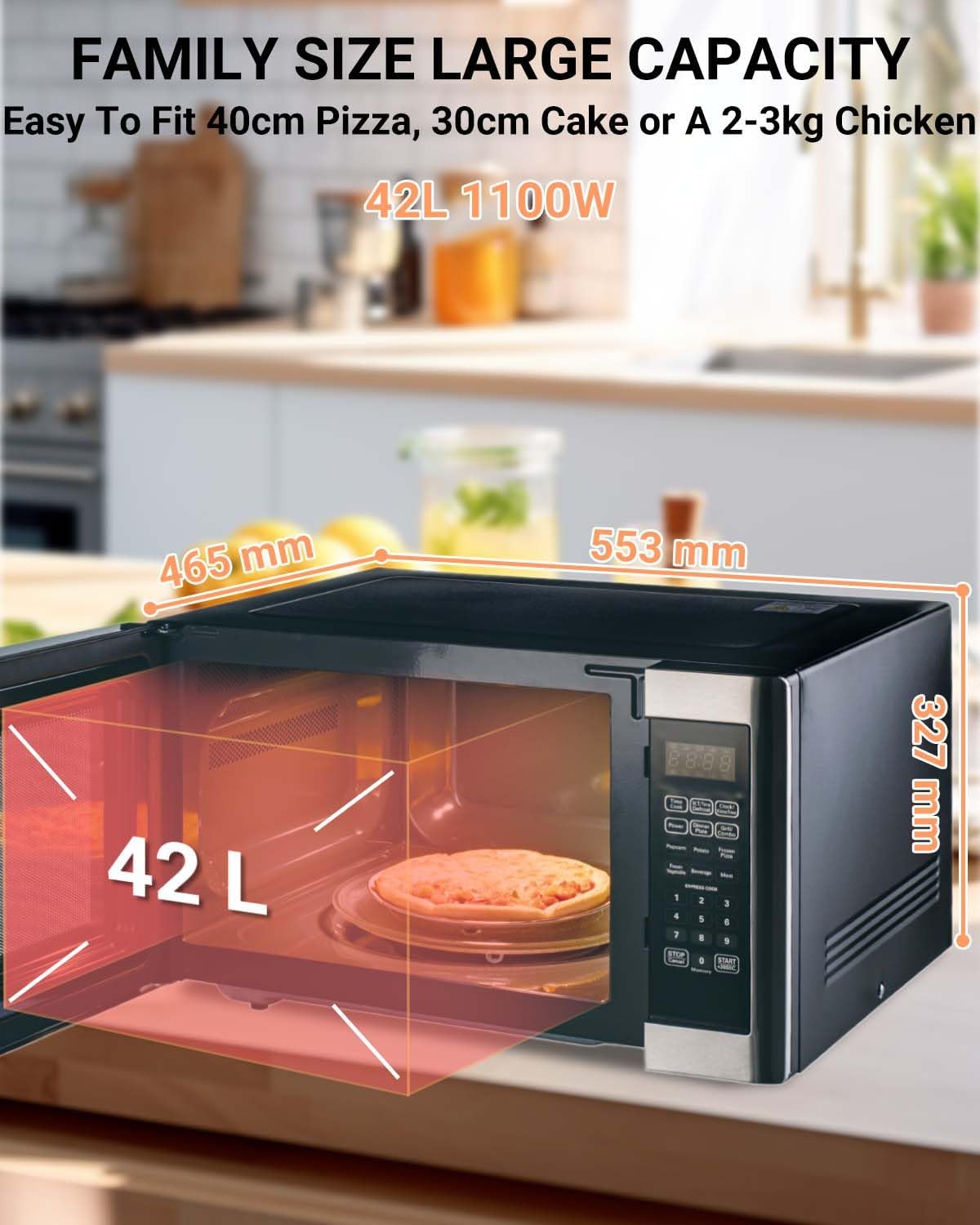 SMETA Microwave Combination Oven 1100W Microwave With Grill 42L, Digital Microwave with 1400W Grill Power, Defrost function, 6 Auto Cooking Menus, 11 Power Level Easy Clean - Black and Silver - Amazing Gadgets Outlet