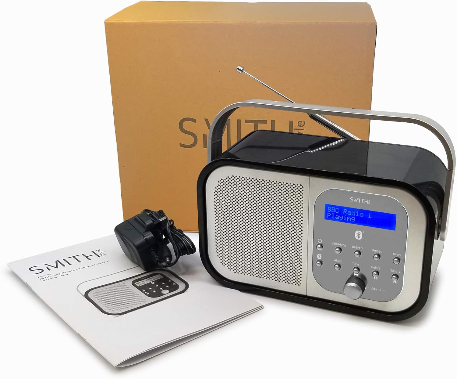 Smith - Style Retro H1 DAB Radio with Bluetooth | DAB Radio Portable | Mains and Battery Powered with DAB/DAB+ & FM | Dual Alarm | 20 Preset Stations - Amazing Gadgets Outlet