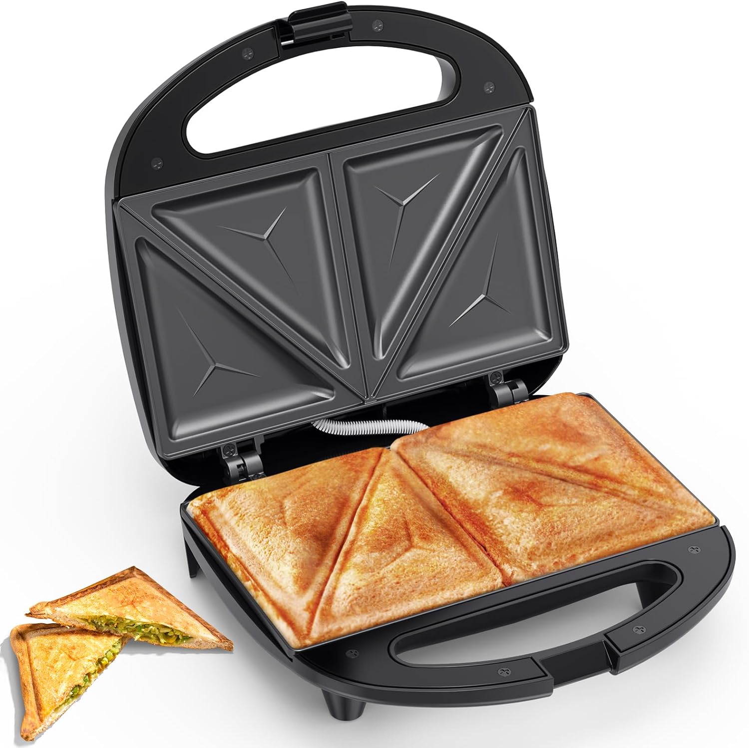 Snailar 2 Slice Sandwich Toaster with Flat Plates, Non - Stick, PFOA Free, Cool Touch Handle, 750W, Black - Amazing Gadgets Outlet