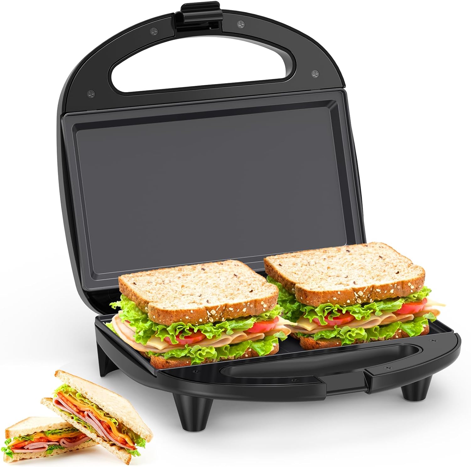 Snailar 2 Slice Sandwich Toaster with Flat Plates, Non - Stick, PFOA Free, Cool Touch Handle, 750W, Black - Amazing Gadgets Outlet