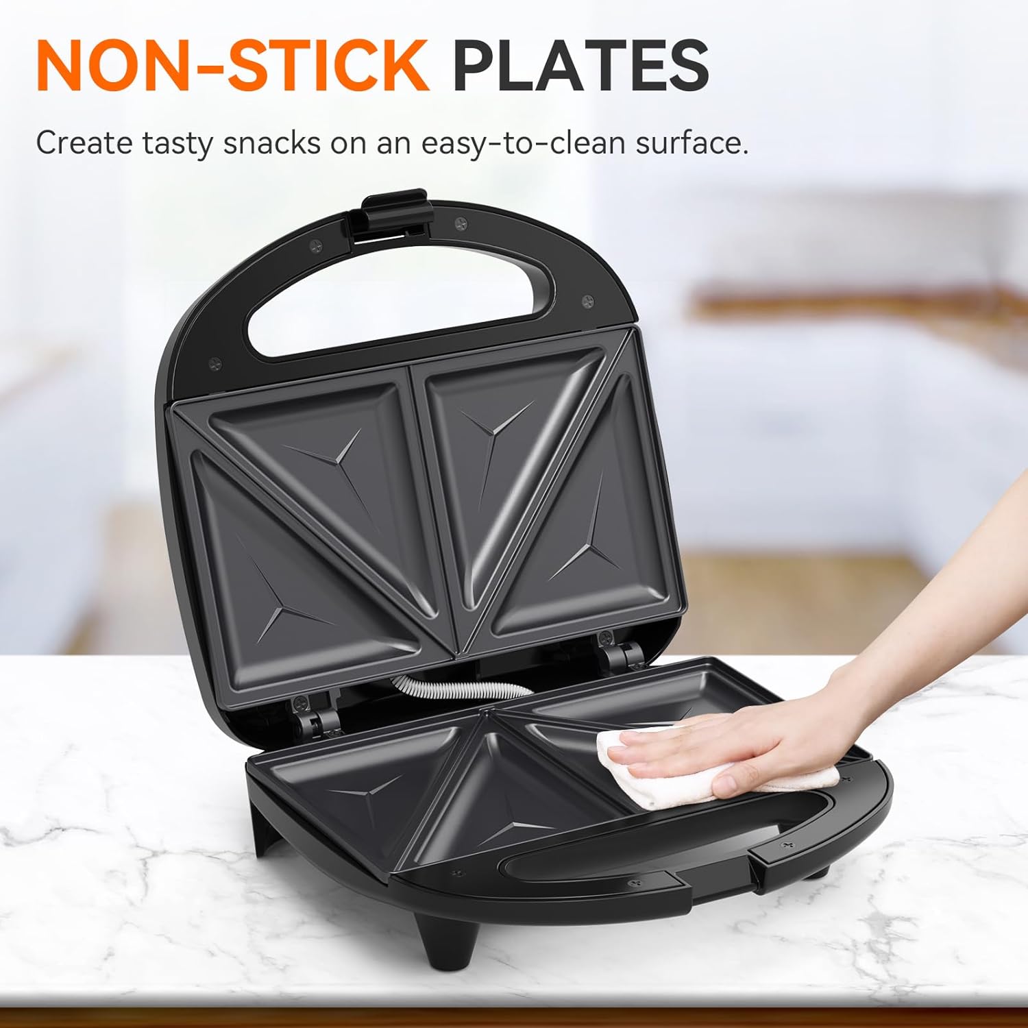 Snailar 2 Slice Sandwich Toaster with Triangle Plates, Non - Stick, PFOA Free, Cool Touch Handle, 750W, Black - Amazing Gadgets Outlet