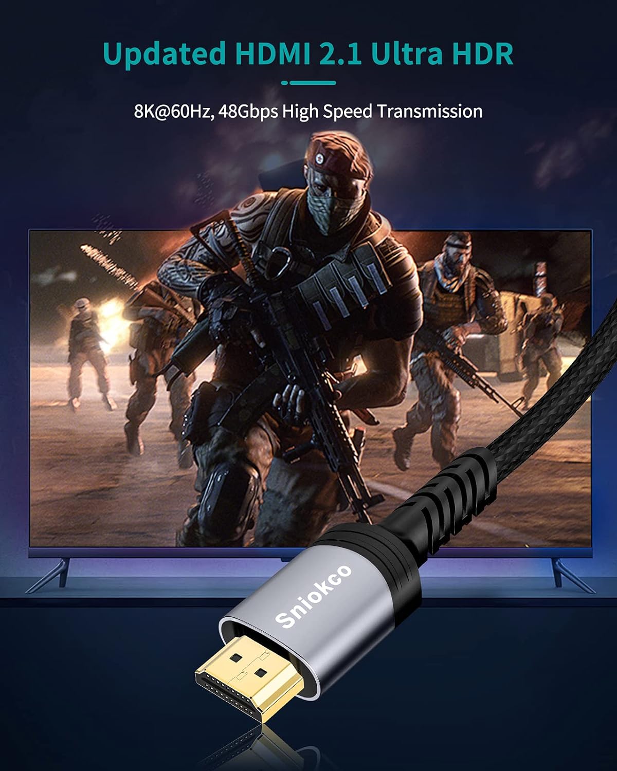 Sniokco 2024 Newest 10K 8K 4K HDMI 2.1 Cable 1M, Certified 48Gbps Ultra High Speed Braided HDMI Cable, Support Dynamic HDR, eARC, Dolby Atmos, 8K@60Hz, HDCP 2.2 2.3, Compatible with HDTV Monitor - Amazing Gadgets Outlet