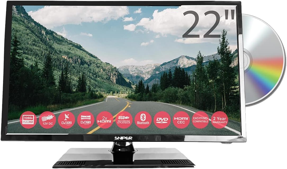 Sniper 22″ HD LED Travel TV, DVD, Satellite S2 and Freeview T2, 12V, 24V & Mains. Bluetooth 4.0 - Amazing Gadgets Outlet