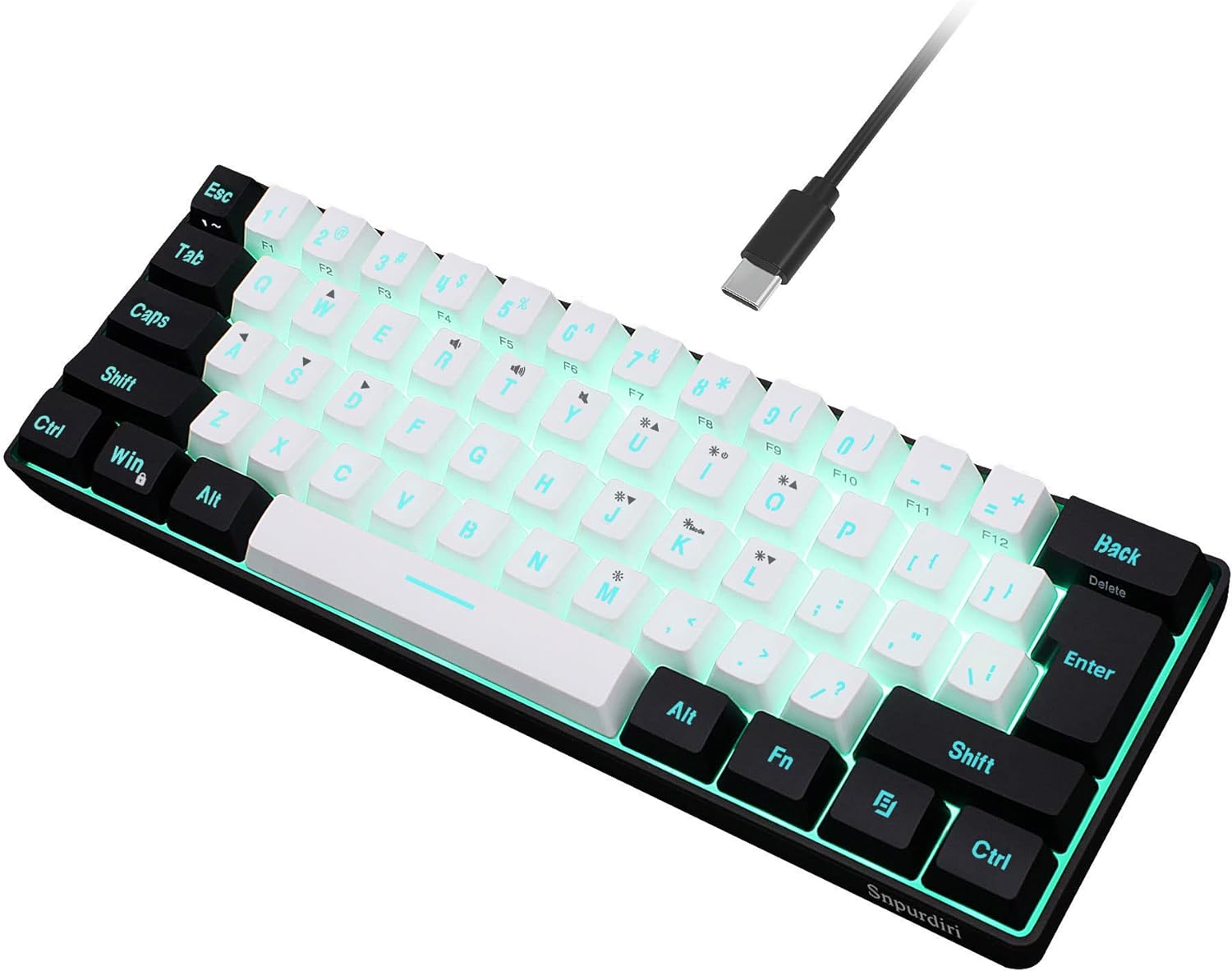 Snpurdiri 60% Wired Gaming Keyboard, RGB Backlit,Ultra - Compact Mini Keyboard with Detachable Cable,Black and White Color - Amazing Gadgets Outlet